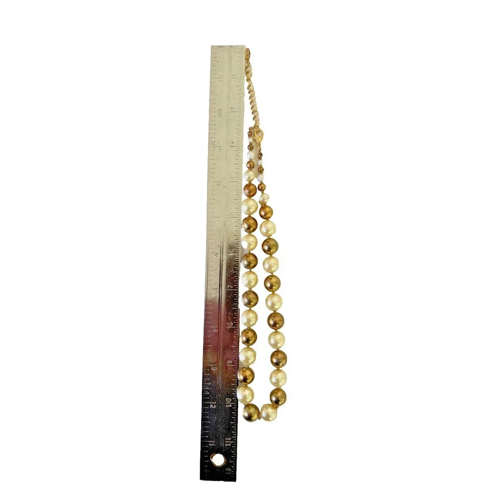 Vintage Esmor Faux Pearl Necklace Gold Tone Beaded Old Money Quiet Luxury 18-20